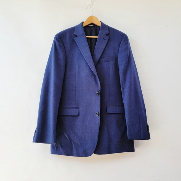 Tommy Hilfiger Navy Blue Blazer Mens 42L Vintage Plaid Preppy Sports Jacket - Picture 1 of 16